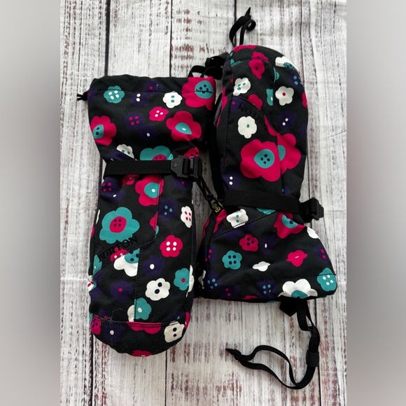 Burton Other - Burton Black Floral Mittens Girls Large Snow Winter Waterproof Ski Snowboard